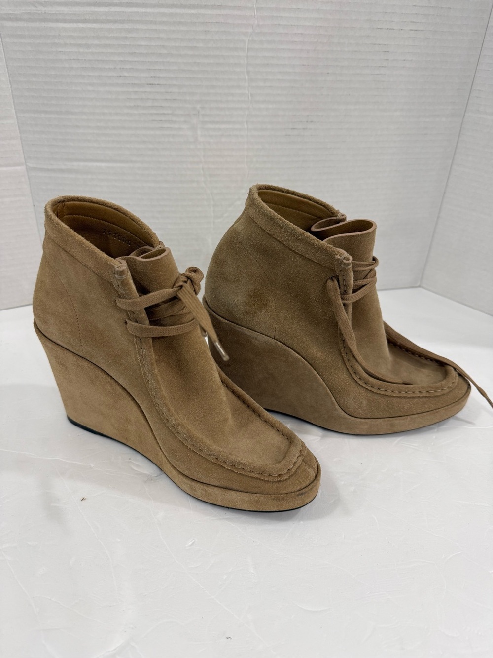 Balenciaga Ankle Boots Wedge Lace Up 38.5/US 8.5 Tan Suede Shoes Italy